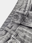 Mid-rise jeans with a wide-leg silhouette and sequinned foil embellishments