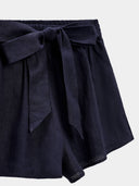 Dark Blue Breezy Linen Tie Bermuda Shorts