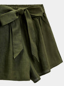 Dark Blue Breezy Linen Tie Bermuda Shorts
