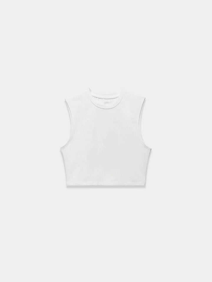 white sleeveless crop top